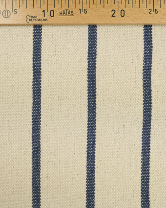 Tissu au mètre : Toile Coton Rayé Bleu Plage - Mercerine
