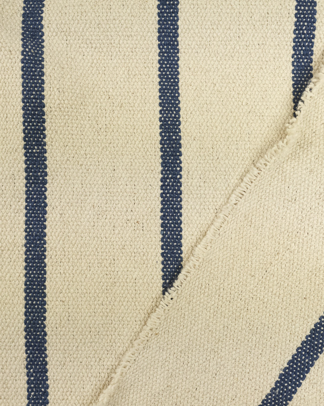 Tissu au mètre : Toile Coton Rayé Bleu Plage - Mercerine