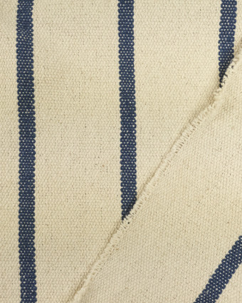 Tissu au mètre : Toile Coton Rayé Bleu Plage - Mercerine