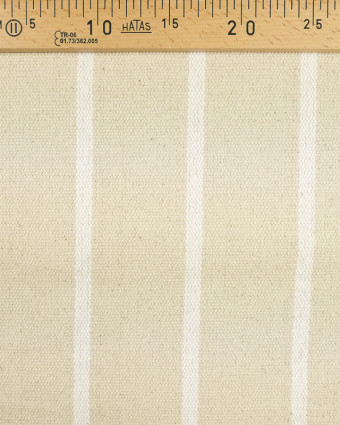 Tissu au mètre : Toile Coton Rayé Blanc Plage - Mercerine