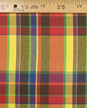 Tissu Madras au mètre : carreaux rouge bleu vert - Mercerine