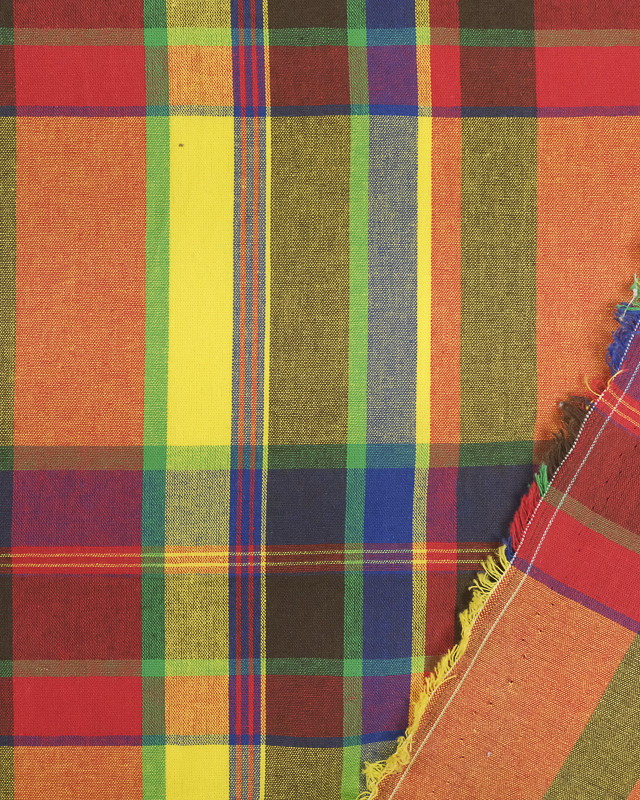 Tissu Madras au mètre : carreaux rouge bleu vert - Mercerine