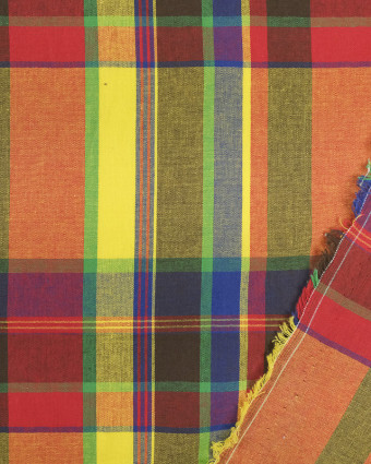 Tissu Madras au mètre : carreaux rouge bleu vert - Mercerine