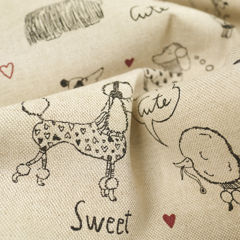 Tissu chien Sweet & Cute effet lin - 10 cm