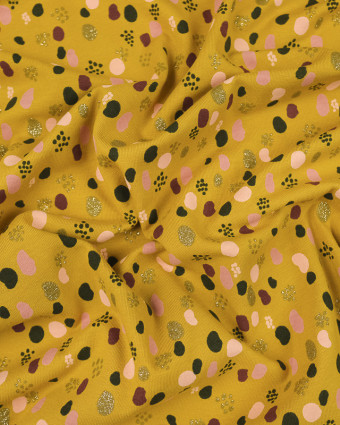 Jersey coton moutarde prune Glitter dots by Poppy - 10cm