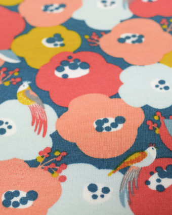 Tissu Sweat Bio Poppy Flowers corail paon By Poppy - Mercerine