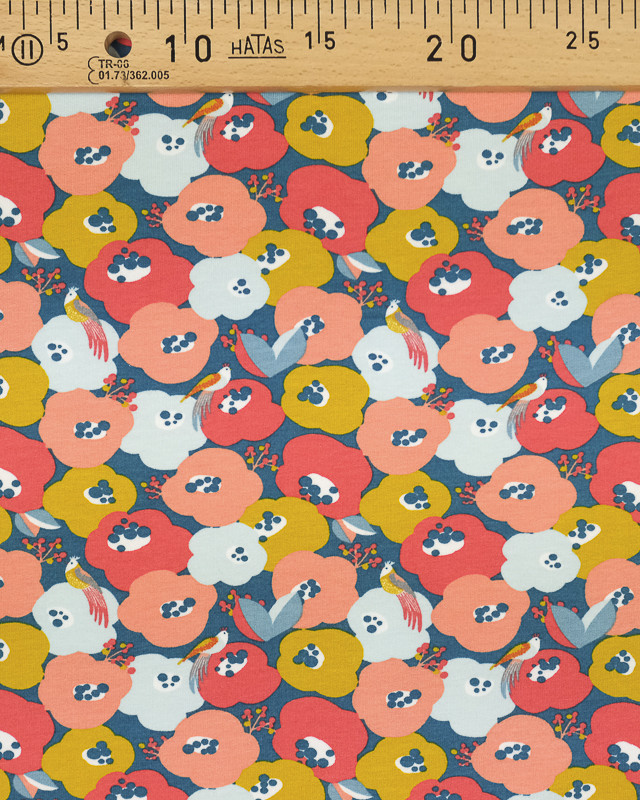 Tissu Sweat Bio Poppy Flowers corail paon By Poppy - Mercerine