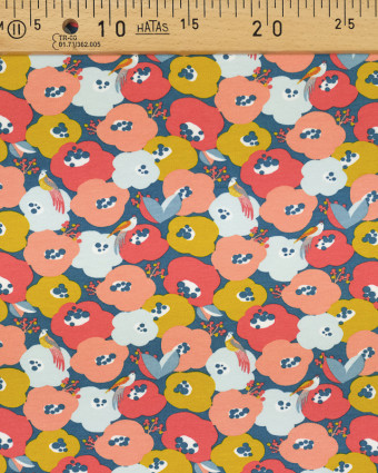 Tissu Sweat Bio Poppy Flowers corail paon By Poppy - Mercerine
