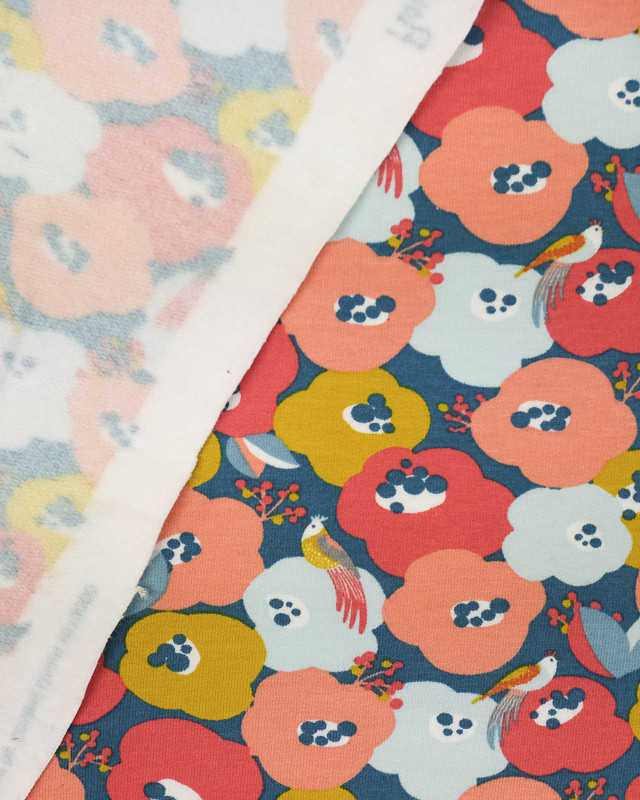 Tissu Sweat Bio Poppy Flowers corail paon By Poppy - Mercerine