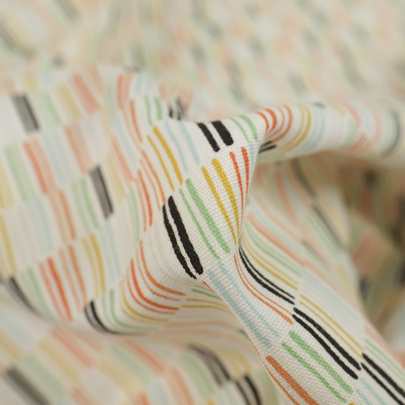 Coton imprimé trait abstrait multicolore fond écru - 10cm