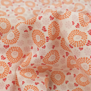 Coton imprimé cercle fleur abstraite orangée - 10cm