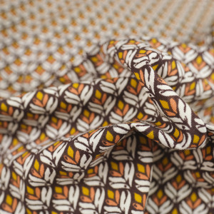 Coton imprimé plumes marron et orangé - 10cm