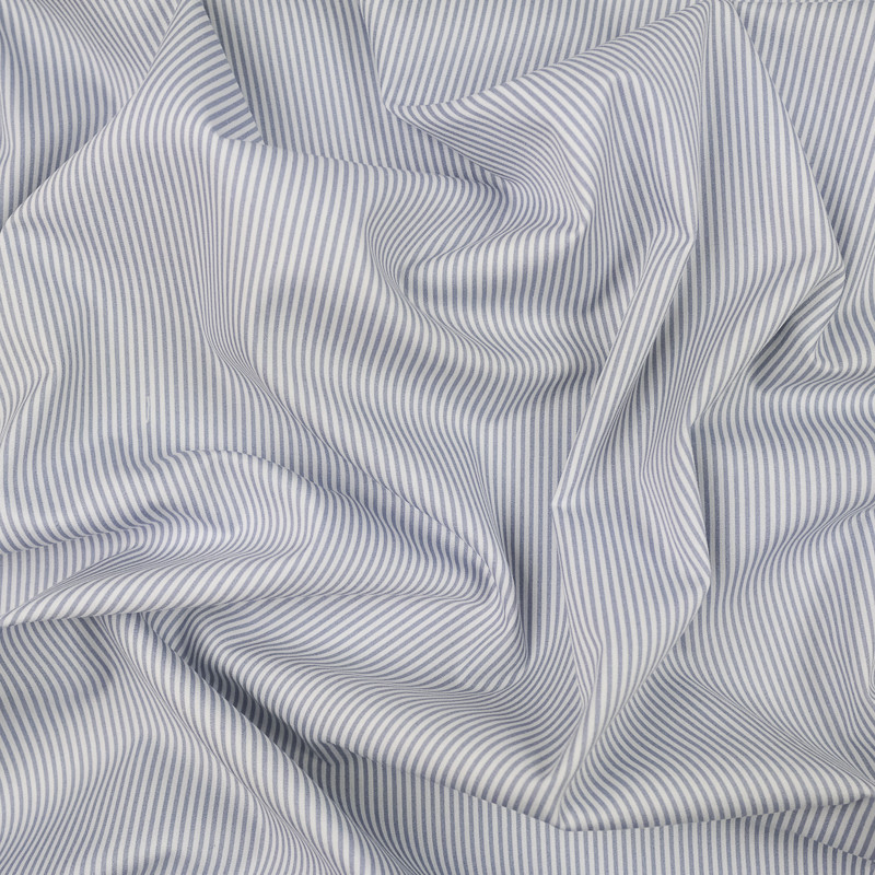 Popeline de coton bleu gris rayures fines - 10cm