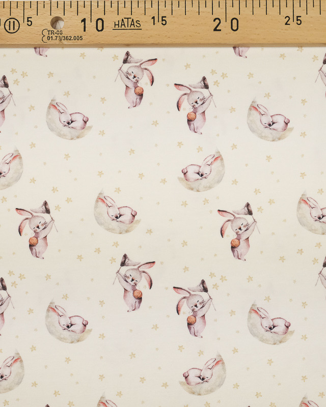 Tissu en ligne : Jersey coton lune et lapin rêveur crème - Mercerine