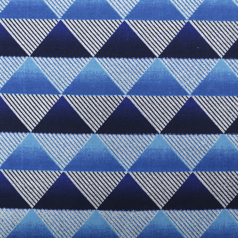 Tissu wax lurex motif triangle dégradé bleu