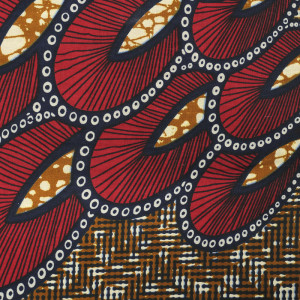 Tissu africain motif feuille rouge fond marron