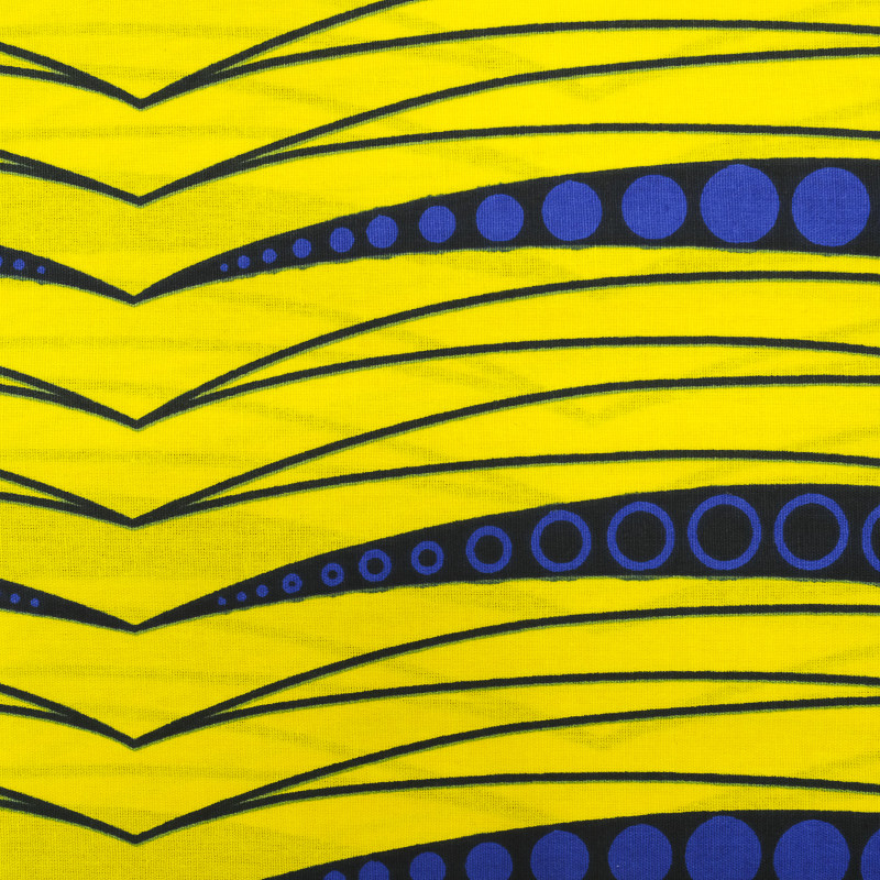 Tissu africain motif graphique trait jaune et bleu