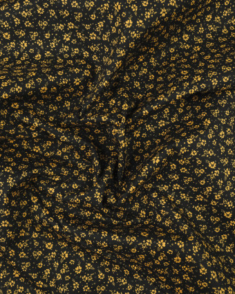Popeline de coton fleur ocre fond noir - 10cm