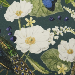 Coton épais Paons et fleurs blanche - 10 cm