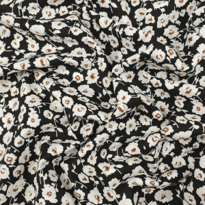Popeline coton noir motif fleuri