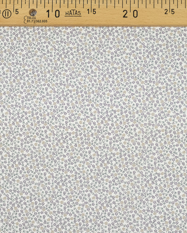 Voile de coton bio toute petite fleur mauve, jaune pastel - Mercerine