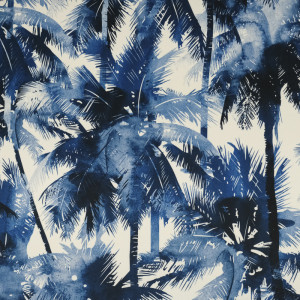 Velours imprimé palmiers bleu...