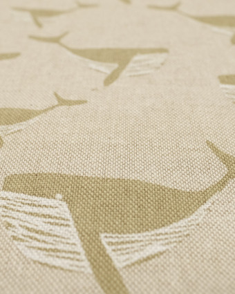 Tissu effet lin imprimé baleine beige - Mercerine