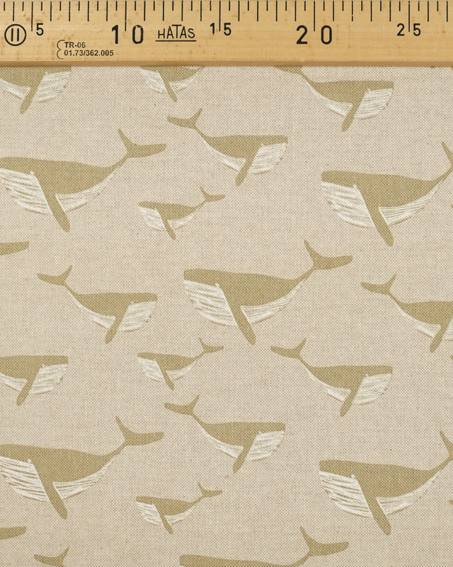 Tissu effet lin imprimé baleine beige - Mercerine