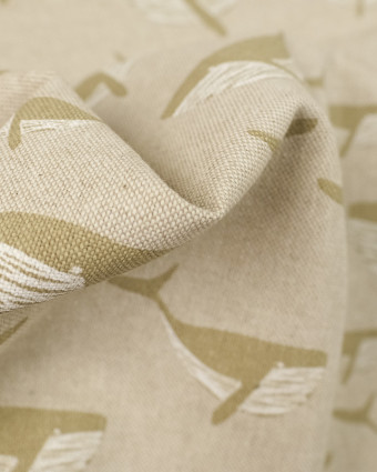 Tissu effet lin imprimé baleine beige - Mercerine