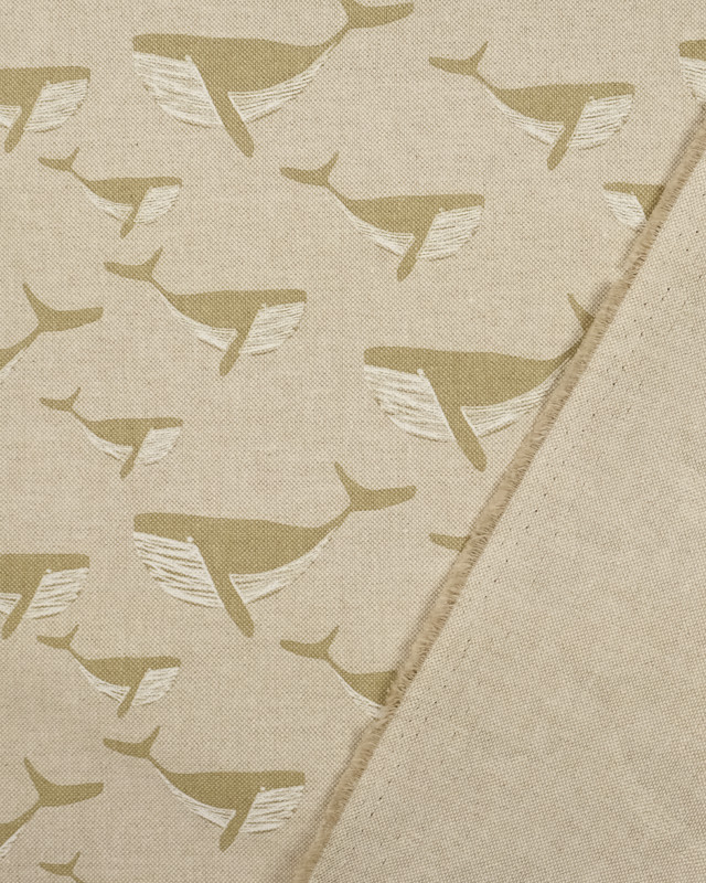Tissu effet lin imprimé baleine beige - Mercerine