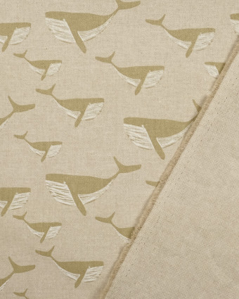 Tissu effet lin imprimé baleine beige - Mercerine