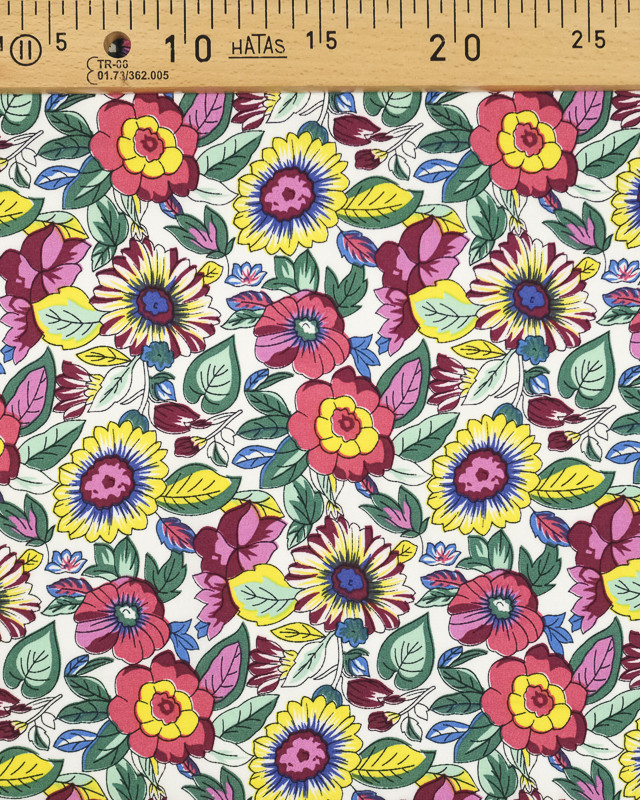 Tissu imprimé rayonne fleuri Salomé blanc multicolore - Mercerine