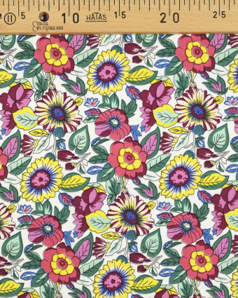 Tissu imprimé rayonne fleuri Salomé blanc multicolore - Mercerine