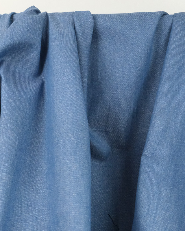 Tissu Chambray Bleu Moyen Coton César  - Mercerine