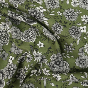 Tissu Coton Floral Kaki