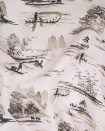 Coton imprimé paysage Pékin gris