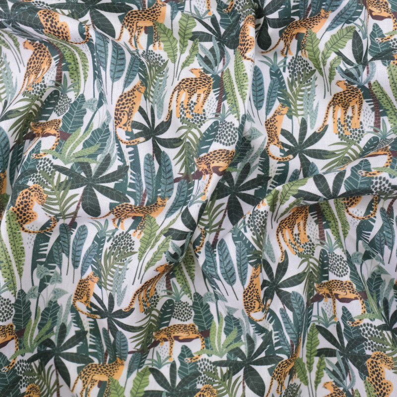Tissu Coton imprimé jungle léopard