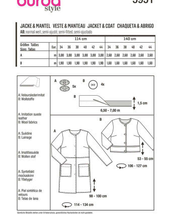 Patron veste et manteau coupe droite femme - Burda 5951 - Mercerine