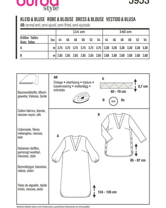 Patron Robe et blouse col V femme - Burda 5953 - Mercerine