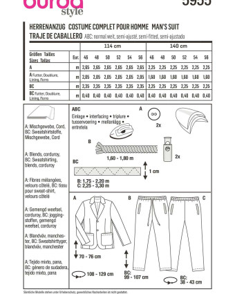 Patron costume homme - Burda 5955 - Mercerine