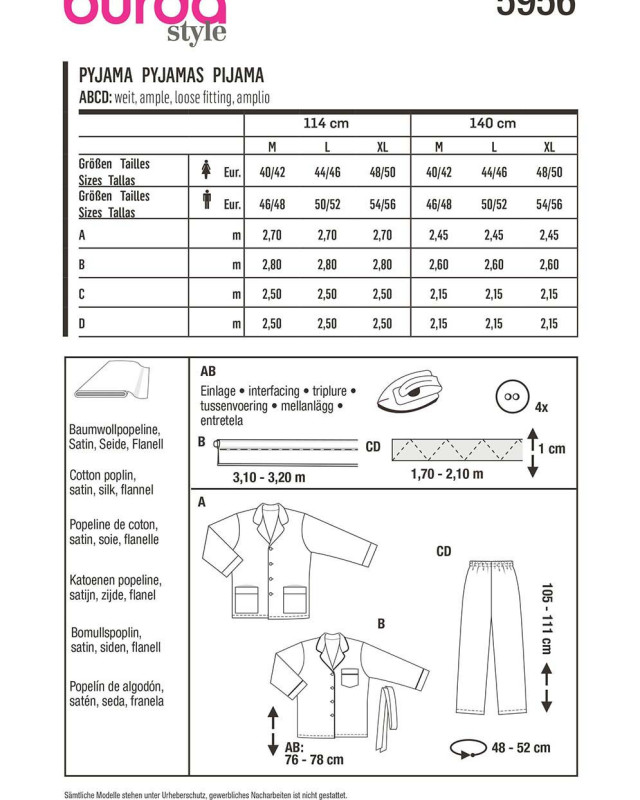 Patron Pyjamas Homme et Femme - Burda 5956 - Mercerine