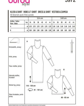 Patron Robe / Tee shirt col roulé - Burda 5972 - Mercerine