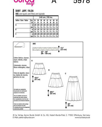 Patron jupe élastiqué Easy - Burda 5978 - Mercerine