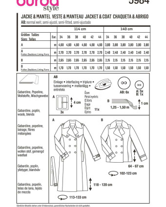 Patron Manteau Veste trench - Burda 5984 - Mercerine