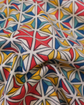 Tissu Enduit Mosaique bleu rouge jaune