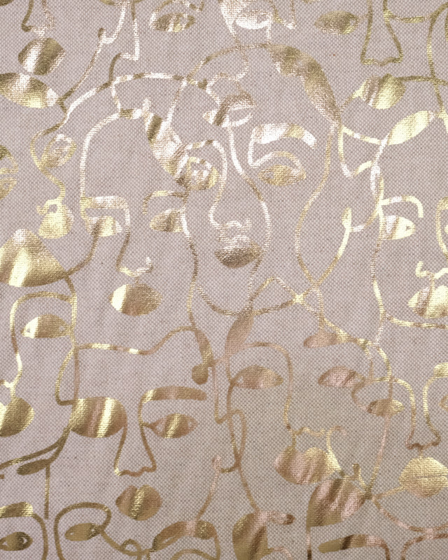 Tissu aspect lin motif visage doré - Mercerine