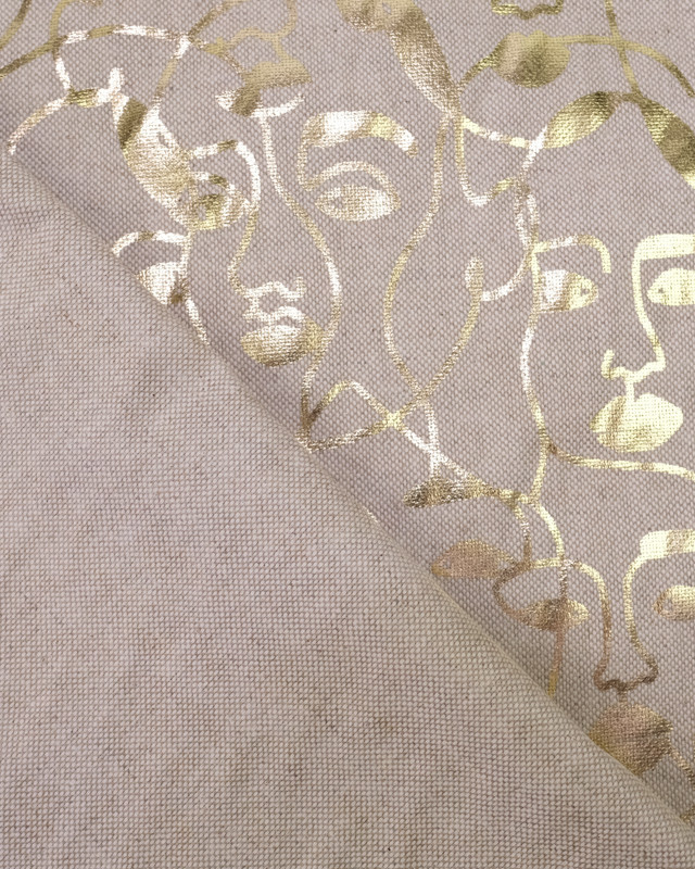 Tissu aspect lin motif visage doré - Mercerine