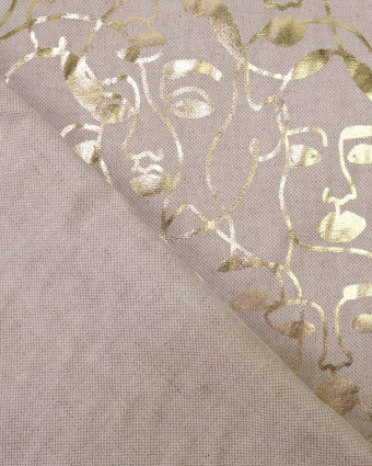 Tissu aspect lin motif visage doré - Mercerine