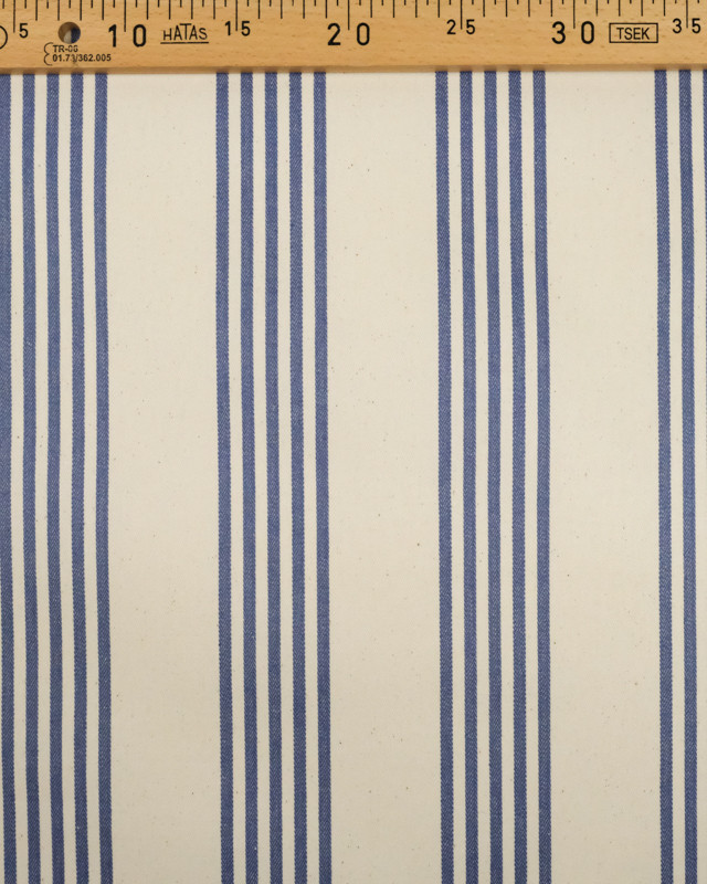 Toile cabana enduite rayure bleu - Mercerine