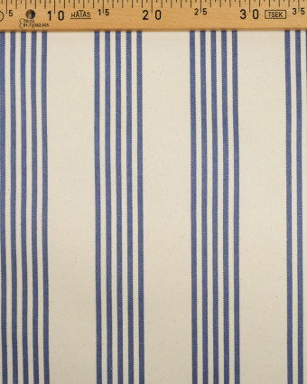 Toile cabana enduite rayure bleu - Mercerine